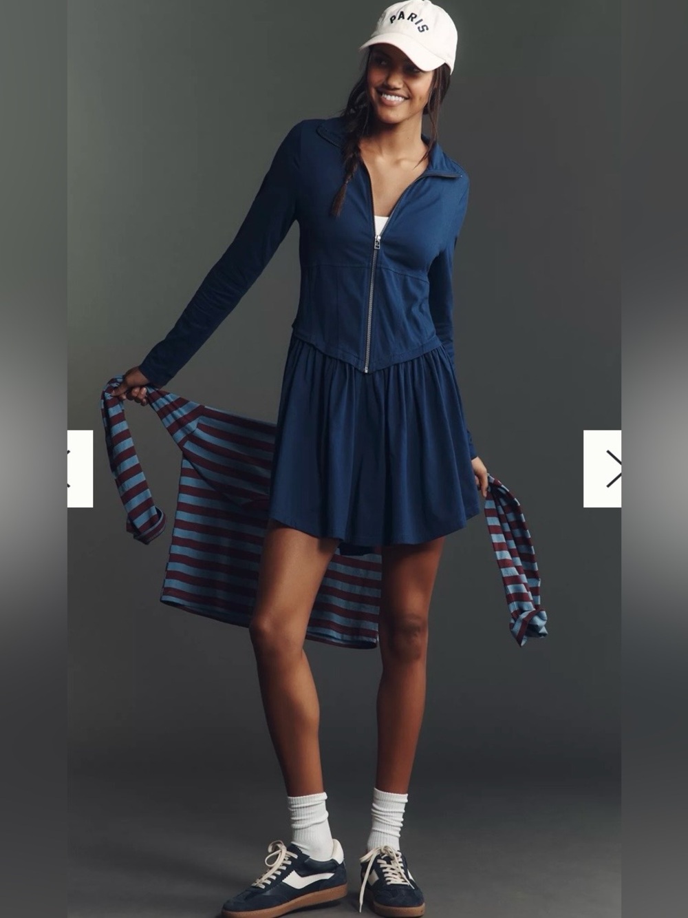 NWT Anthro Daily Practice Navy Blue Zip-Up Mini Dress Basque Waist Cotton *Flaw